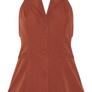 PrettyLittleThing Chocolate Woven Plunge Vest Skort Romper